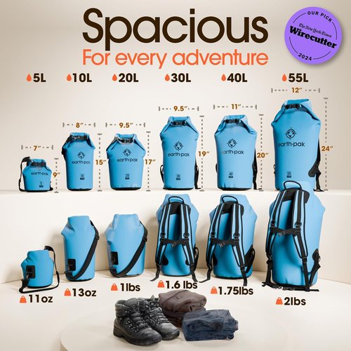 Earth Pak Waterproof Dry Bag - Roll Top Design Keeps Gear Dry for Kayaking | Includes Waterproof Phone Case