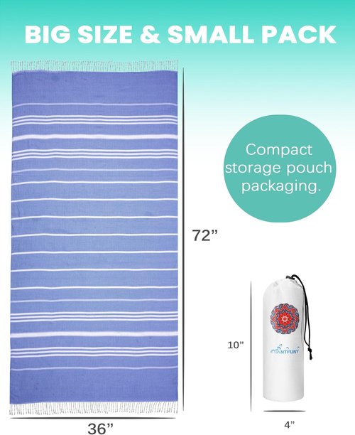 6 Pack Turkish Beach Towels Vacation Essentials with Bag Quick Dry Sand Free Soft Absorbent Adult Bath Pool Swim Long Wide Stripe Towel Cloud Linen Sandfree Mat Summer Thing Lightweight Travel Blue