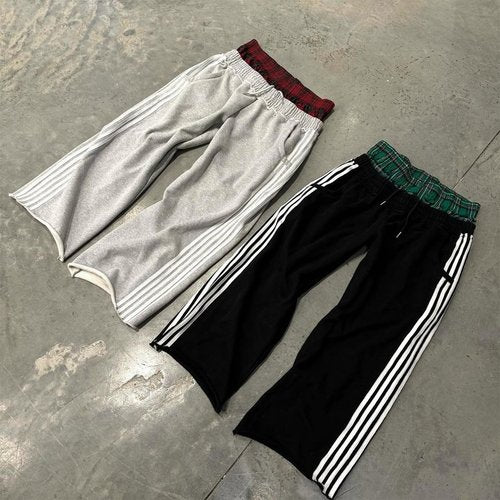 Double Waisted Sweatpants Men Casual Striped Boxer Sweatpants High Rise Wide Leg Baggy Sweat Pants with Elastic Drawstring（Grey，m）