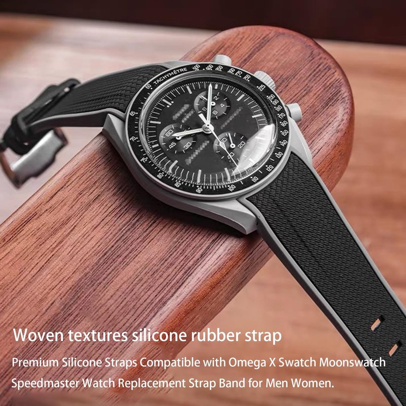 Boache Straps for Moonswatch Watch Quick Release Silicone Rubber Curved End No Gap Watch Band for Omega X Swatch Moonswatch Speedmaster Watch 20mm Straps Bracelet Replacement Strap for Men Women
