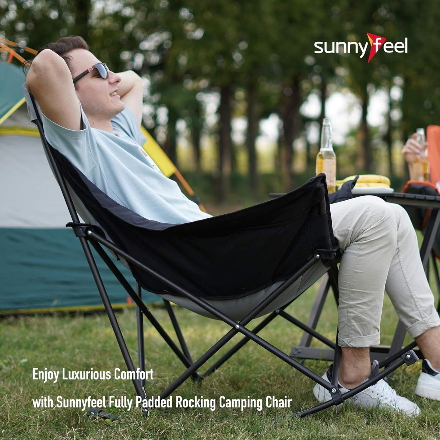 SUNNYFEEL Oversized Rocking Camping Chair - Fully Padded High Back Recliner with Side Pocket | Supports 500 LBS