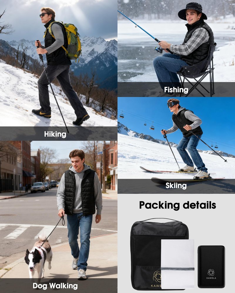 KAWELA Heated Vest for Men with Battery Pack Included, Rechargeable Electric Vest with 8 Heating Zones & 3 Temperature Settings for Hunting, Hiking, Outdoor (L,Black)