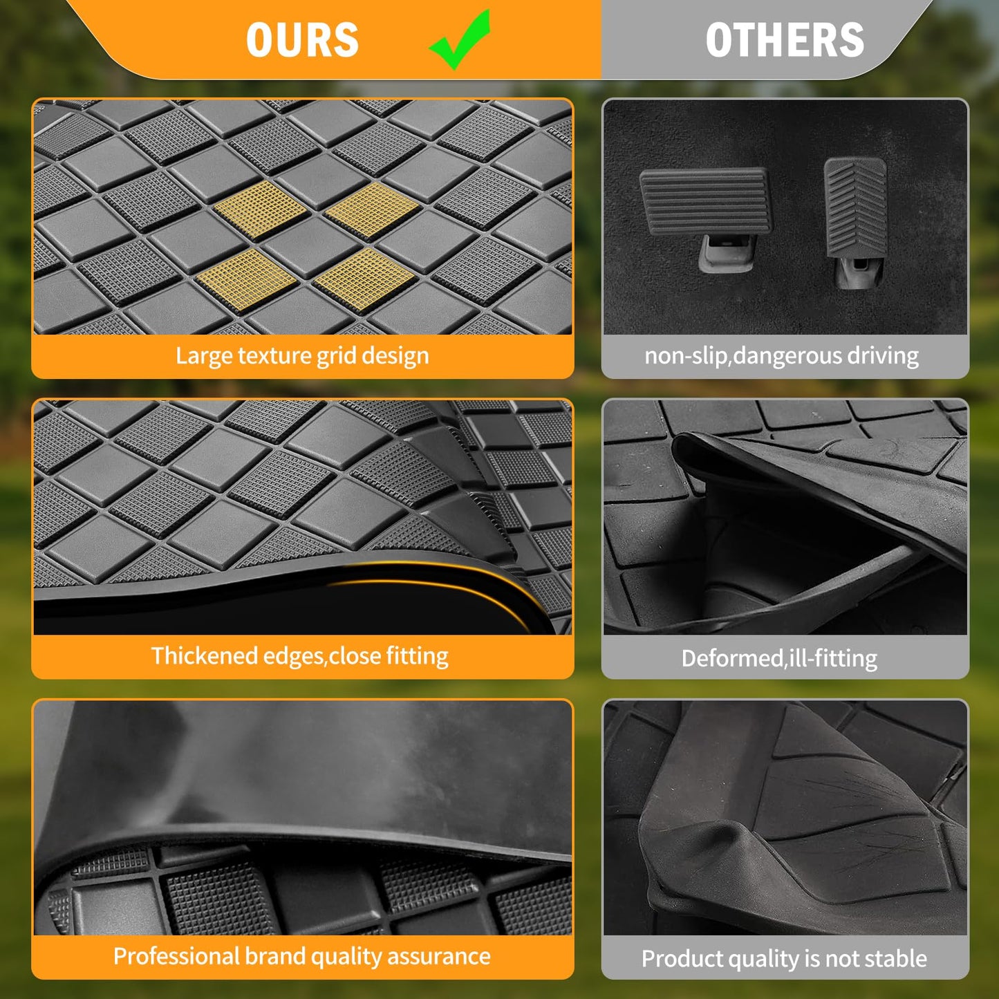 EZGO Golf Cart Rubber Floor Mat,Upgraded Non-Slip Full Coverage Liner Mat 8mm Thick,Fits EZGO RXV 2008-Up & 2Five (2009+),Heavy Duty Rubber Mats Replacement Black Trim,Abrasion Resistant