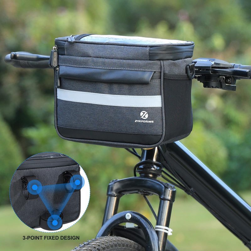 Zyxformis Bike Handlebar Bag, 6L Phone Cycling Mount Front Bags with TPU Touch Screen Phone Holder, Water Resistant Bicycle Storage Bag Bicycle Basket with Reflective strip for Bike Scooter E-bike