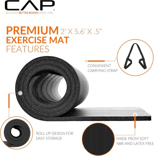 CAP Barbell Yoga Mat - 1/2-Inch High Density with Strap | Multiple Color Options Available