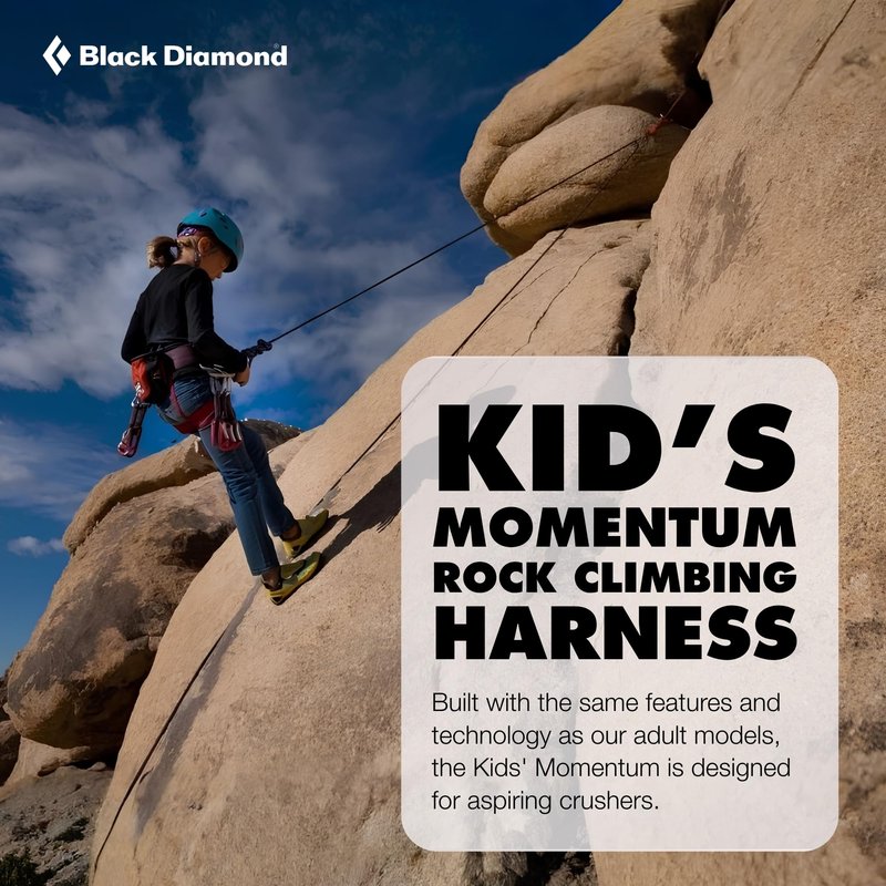 BLACK DIAMOND Kids’ Momentum Rock Climbing Harness | Adjustable Waist & Leg Loops | Lightweight, Comfortable Support for Indoor & Outdoor Climbing | Kingfisher