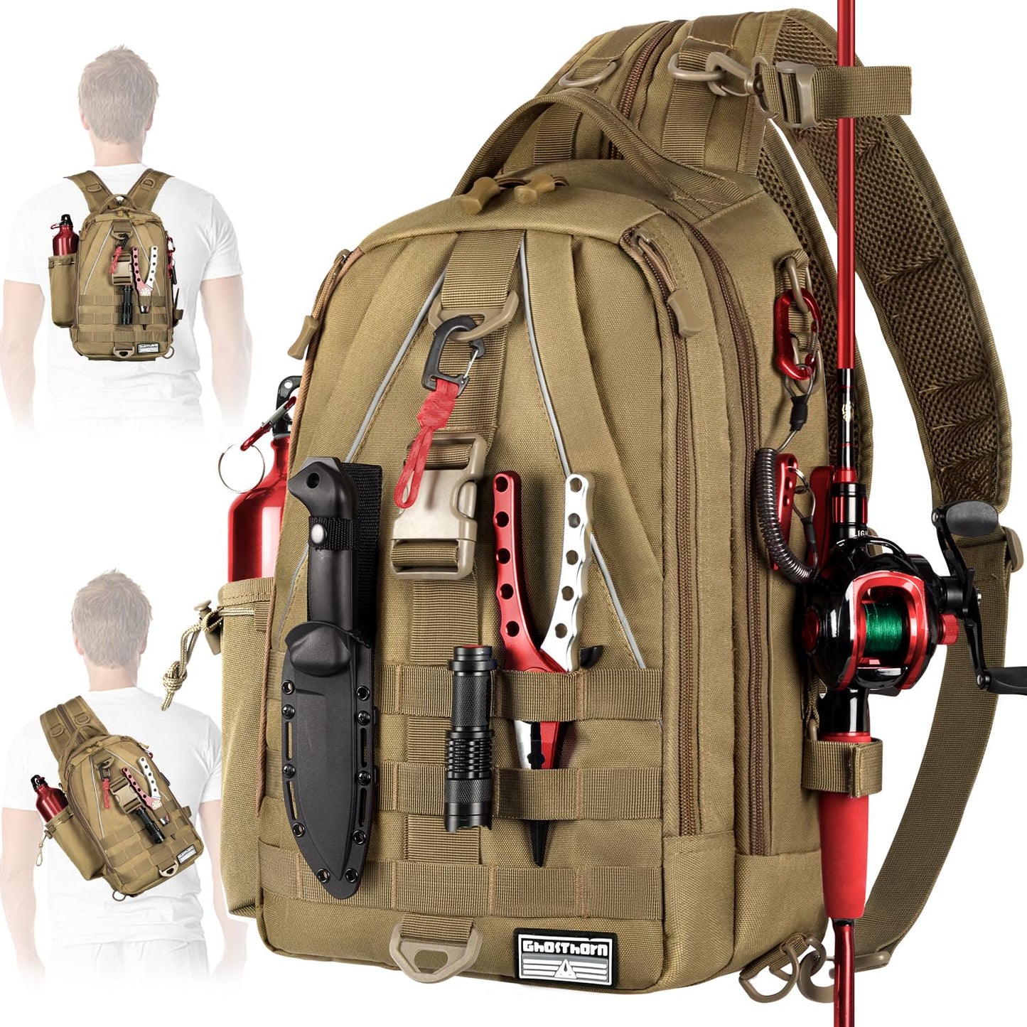 Ghosthorn Fishing Backpack with Rod Holder, Tackle Storage Bag Lightweight