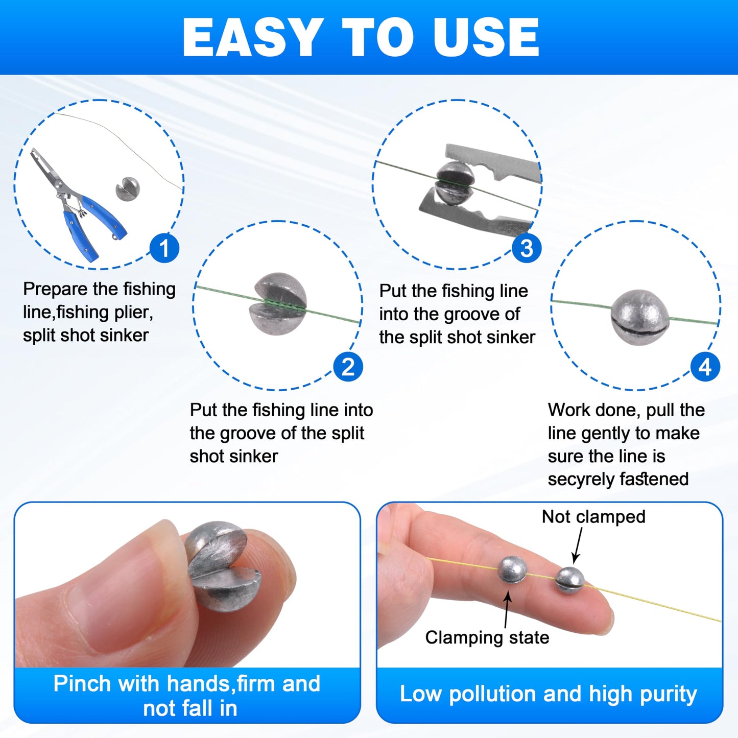 100pcs Split Shot Fishing Weights Removable Round Fly Fishing Line Sinkers Reuseable Clip On Weights Freshwater Saltwater Split Shot Fishing Sinkers 2.2g