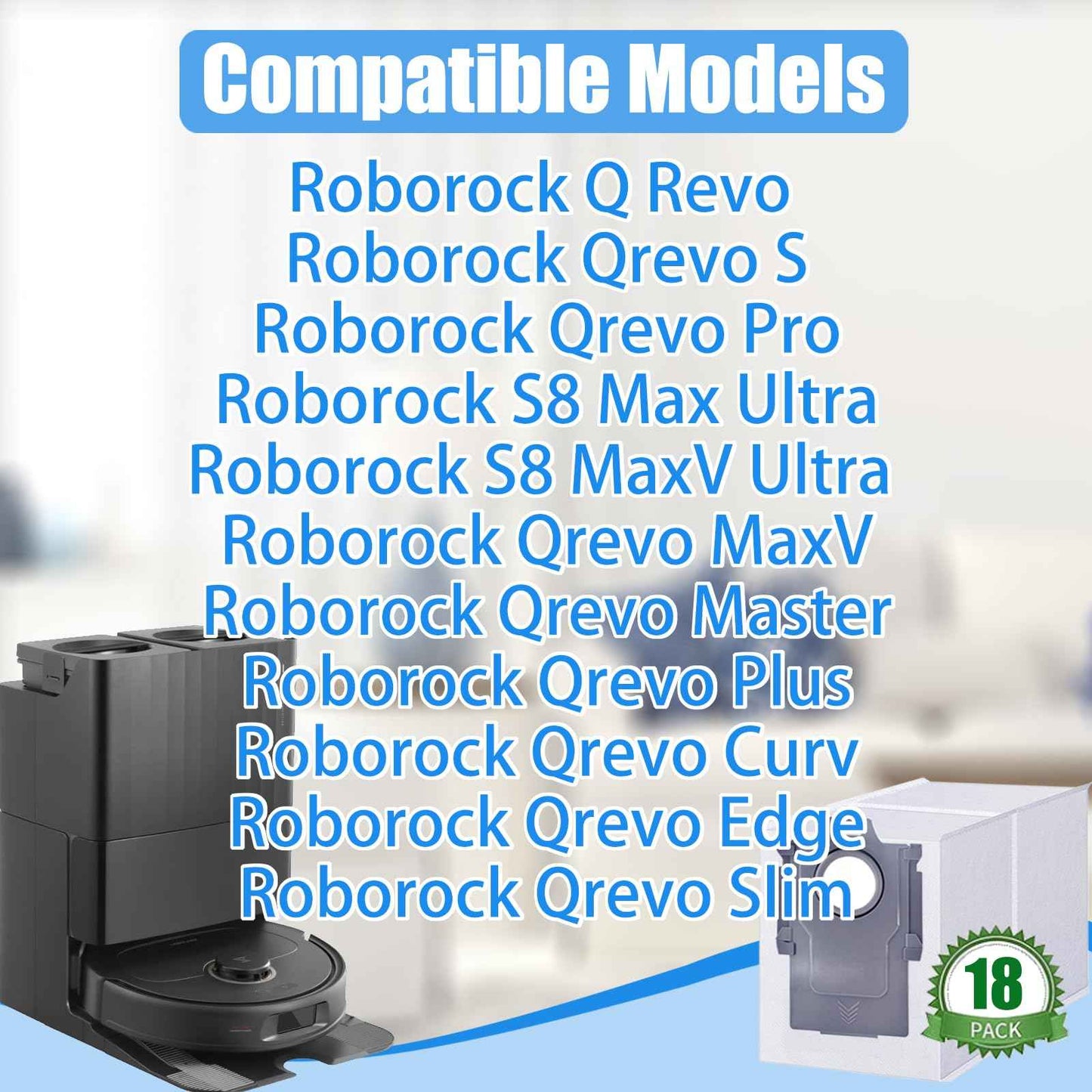18 pack Dust Bags for roborock Qrevo, Qrevo MaxV, Qrevo S, Qrevo Pro, Qrevo Master, S8 Max Ultra, S8 MaxV Ultra, Qrevo plus Vacuum Cleaner,2.7L Large Capacity Disposable Dust Bags Replacement