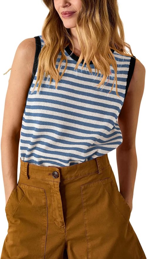 Hongsui Women's Striped Color Block Sweater Vest - Oversized Ribbed Knit Tank Top