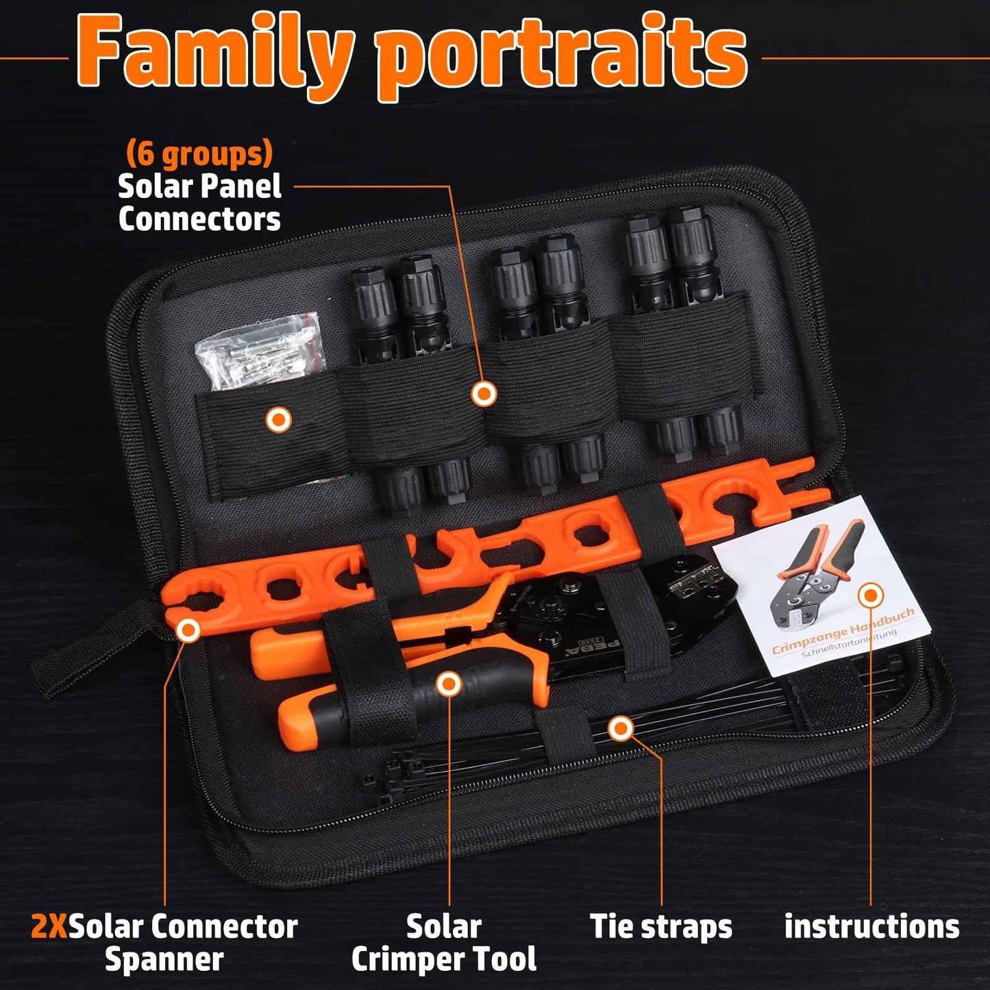 PEBA Crimping Tool Kit, Solar Crimper for AWG 16-10 Solar Panel Cable Wire, with 6 Pairs IP68 Solar Connectors and 1 Pair Solar Connector Spanner Wrench | Ratchet Crimp Tool Kit - Solar Installation