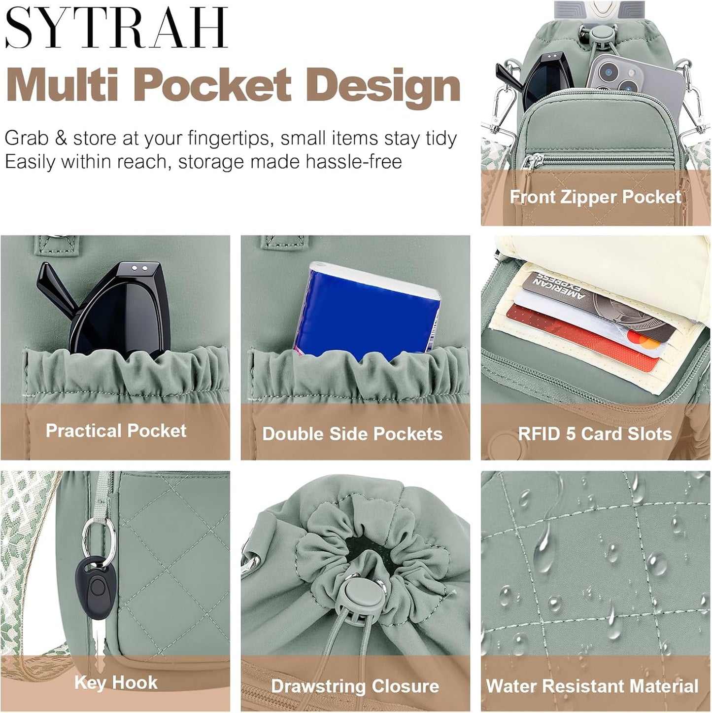 SYTRAH Water Bottle Carrier Bag - 40oz Purse with Strap & Phone Pocket for Hiking & Walking