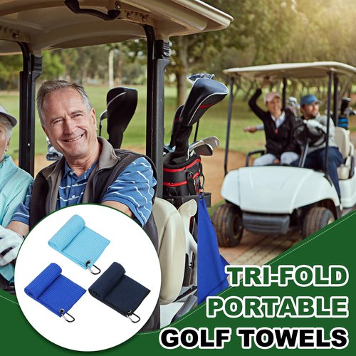 YELARXI Golf Towels, Golf Towel with Clip Waffle Pattern Tri-fold Portable - Fitting for (Bags - Gifts - Cleaning Accessories - Men/Women) 3 Pack & 16 Inch & Blue/Sky Blue/Navy