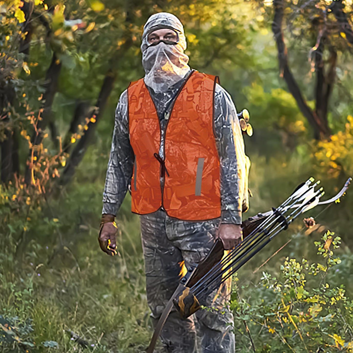 RunNico 4Pcs Hunting Mesh Safe Vests, Hunter Special High Visibility Vest with Reflective Stripes, Breathable Blaze Orange Safety Cloth for Unisex Adult Outdoor Hunting Hiking Mountain and Night Work