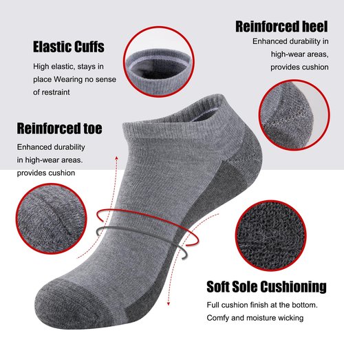 COOVAN Men Athletic Ankle Socks 12 pack Low Cut Short Cushion Casual Sock（12 pairs）