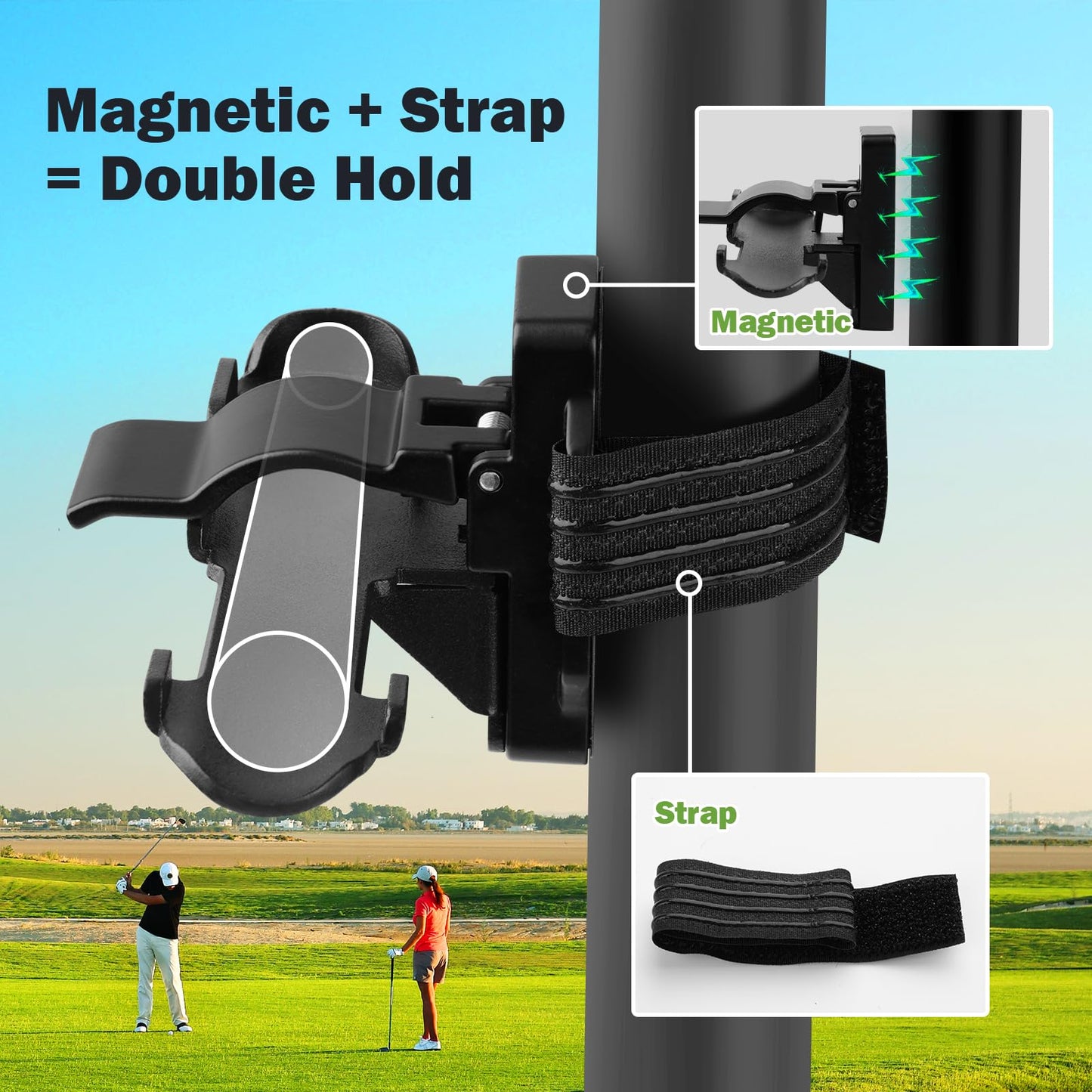 T TGBROS Magnetic Holder for Golf Cart Aluminum with Magnet & Strap Universal Fit for Standard Ring Gauge Golf Accessories for BBQ, Boat, Fishing, Outdoor