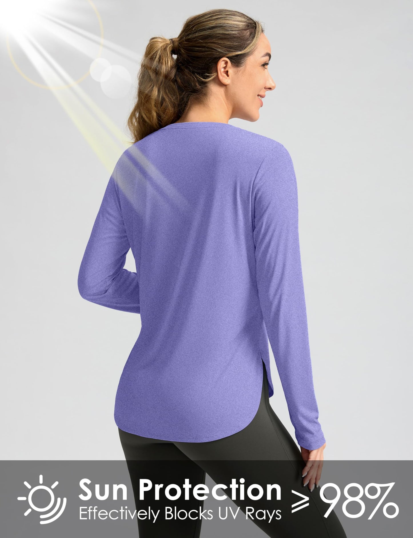 Women's Sun Shirts UPF 50+ Long Sleeve UV Protection Shirt Lightweight Quick Dry Workout Hiking Tops for Women(Heather Purple,XXL)