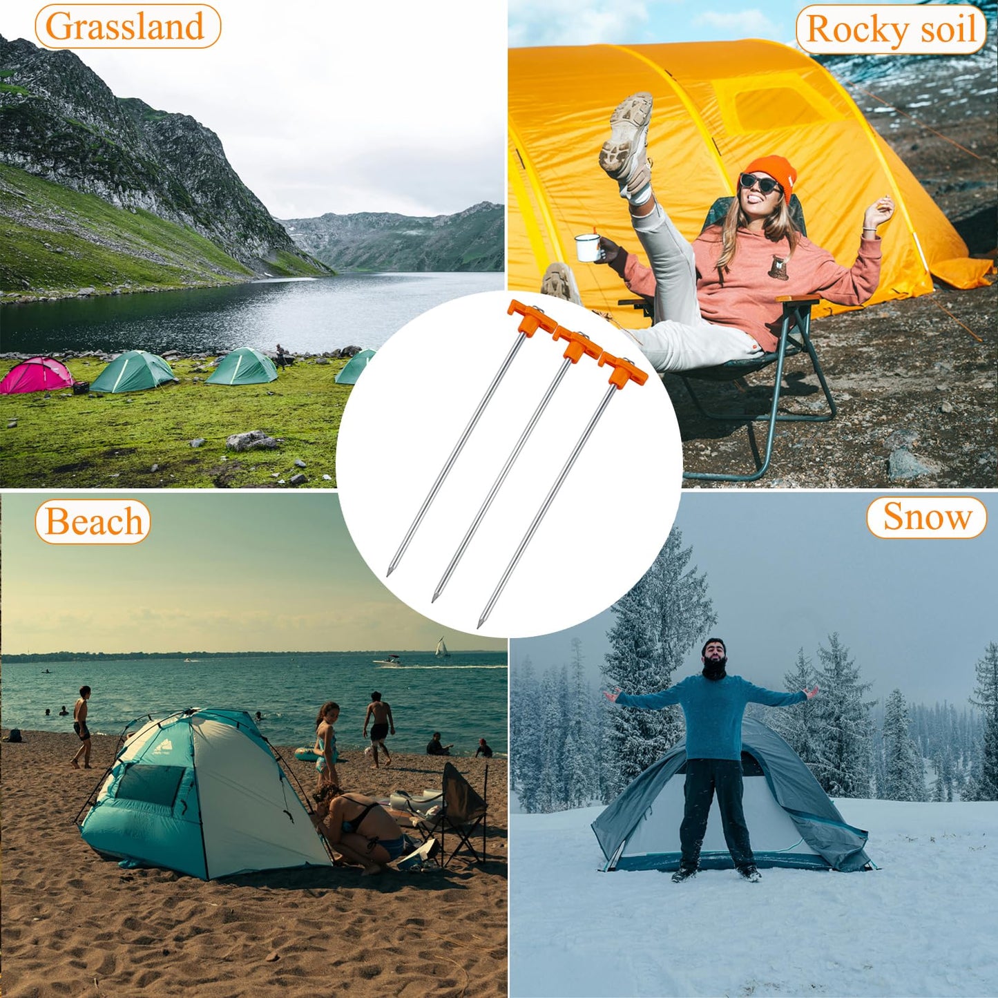 Neehows 20 Pcs Tent Stakes Heavy Duty Ground Stake for Camping, 10 Inch Galvanized Non-Rust Metal Tent Pegs Tent Spikes Yard Stakes for Outdoor Canopy Garden Hiking -Orange