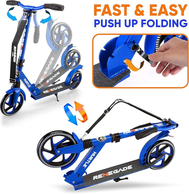 Lightweight and Foldable Kick Scooter - Adjustable Scooter for Teens and Adult, Alloy Deck with High Impact Wheels (Blue)