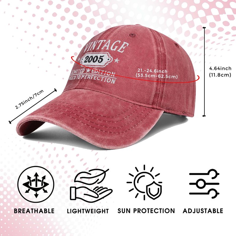 21st Birthday Gifts for Her Him Vintage 2005 Hats Turning 21 Gift Ideas for Men Women Black Hat (Red)