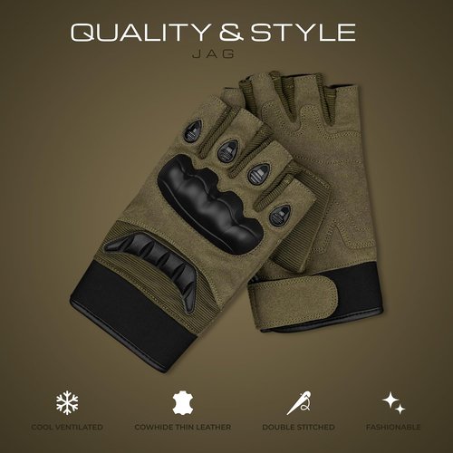 J.A.G. Tactical Gloves for Men - Fingerless Design with Hard Knuckle Protection | Ideal for Cycling, Airsoft & Hiking