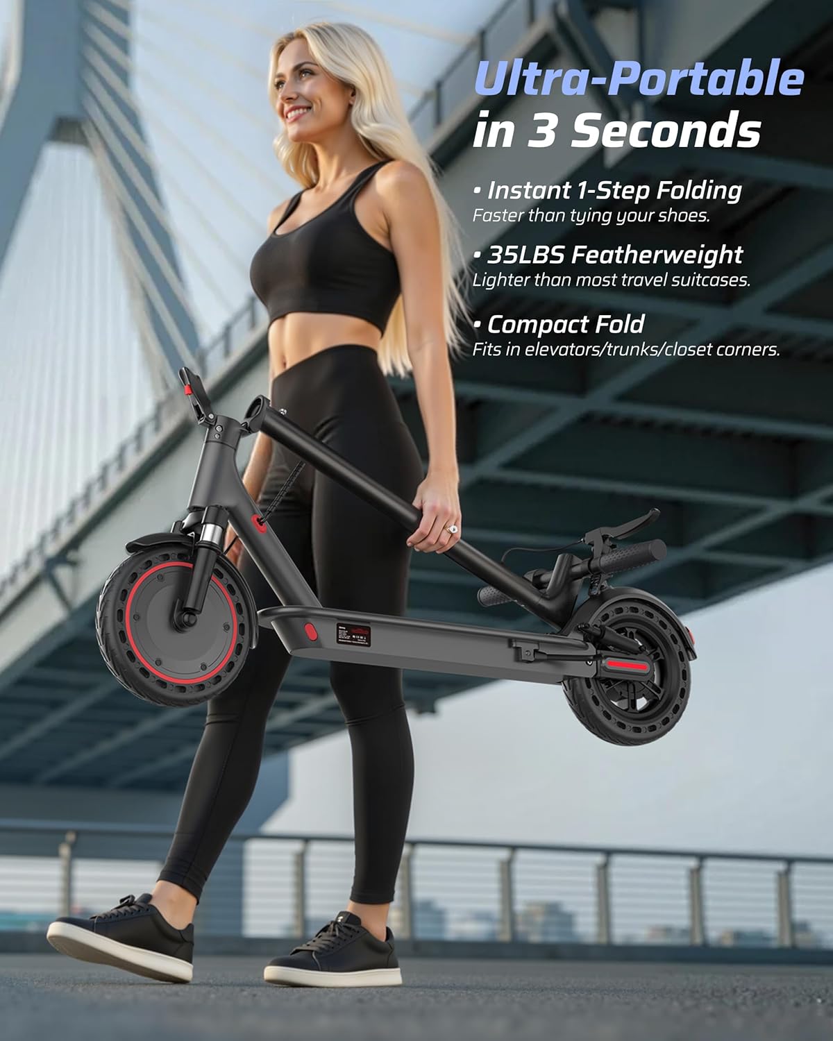 Qlaway Electric Scooter - Powerful 350W/500W Motor, 16-22 Miles Range, Dual Braking & Suspension | Portable Folding Design