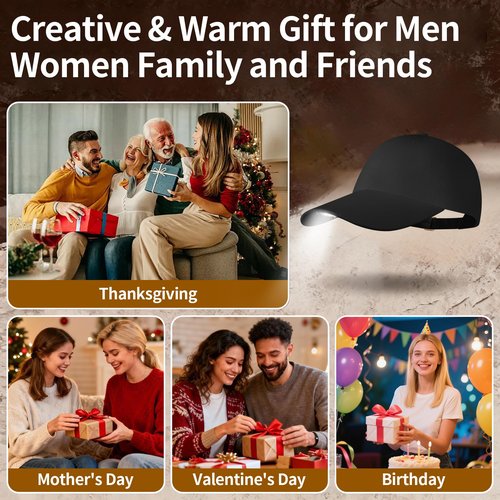 Unisex LED Baseball Cap, USB Rechargeable Baseball Cap with Light Built in, Adjustable Back Strap LED Hats Light for Outdoor Fishing Jogging Camping Hand Work(US, Alpha, One Size, Black)