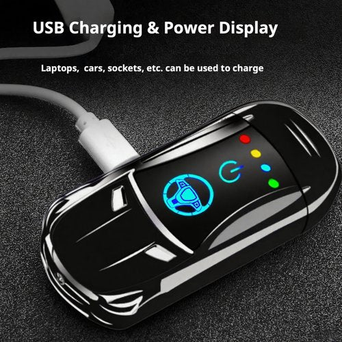 Electric Rechargeable Dual Arc Plasma Lighter for Men- USB Electronic Windproof Flameless Cool Lighter with LED Battery Indicator, Pocket Metal Unique Cute Mini Car Shape for Candles & Camping