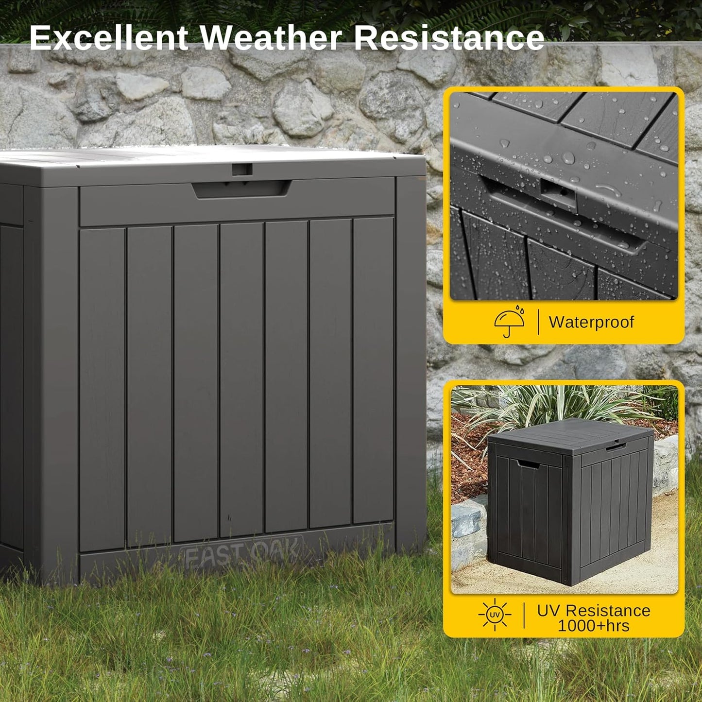 31 Gallon Waterproof Outdoor Storage Box - Lockable Resin Deck Bin for Patio Cushions & Tools - UV Resistant, Black