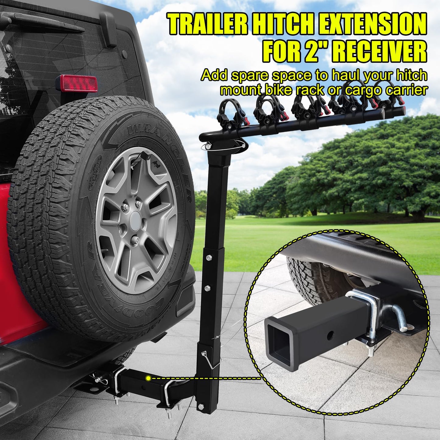 KAIRAY Trailer Hitch Extension, 2 Inch Receiver Tube Extender, 7 Inch Extension Length, with 5/8 Inch Hitch Pin and Clips, 3500 lbs GTW