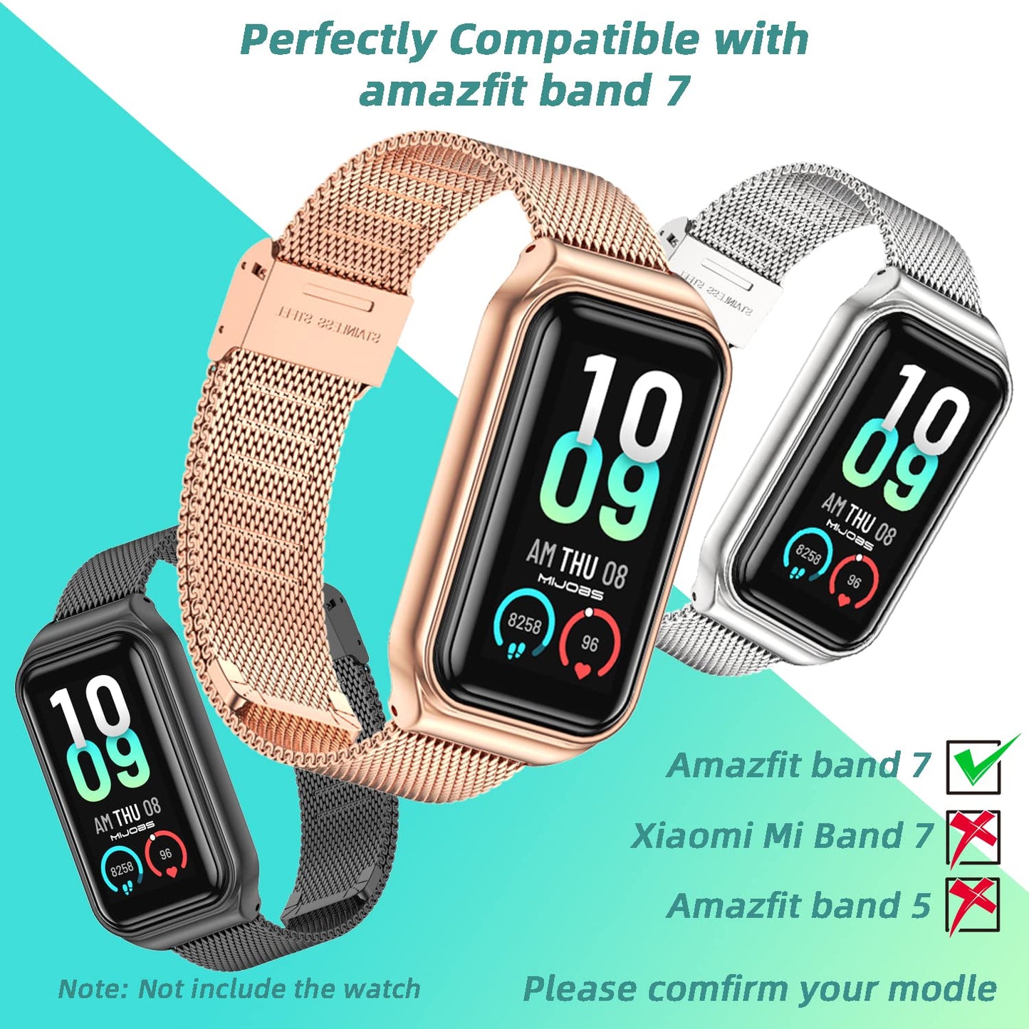 MIJOBS Metal Replacement Strap for Amazfit Band 7 - Compatible with Amazfit 7 Fitness Tracker