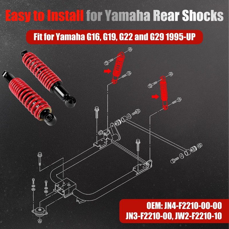 Yamaha Golf Cart Shocks Rear Heavy Duty Absorber with Springs for Yamaha Gas and Electric G29 Drive, G22, G20, G19, G16 and G14 Golf Cart Models OEM JN4-F2210-00-00, JN3-F2210-00 (Red)
