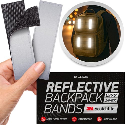 3M Scotchlite Reflective Backpack Bands - Durable Hook-and-Loop Closure | 2-Pack (Silver) | 1x4 & 1.5x5 in