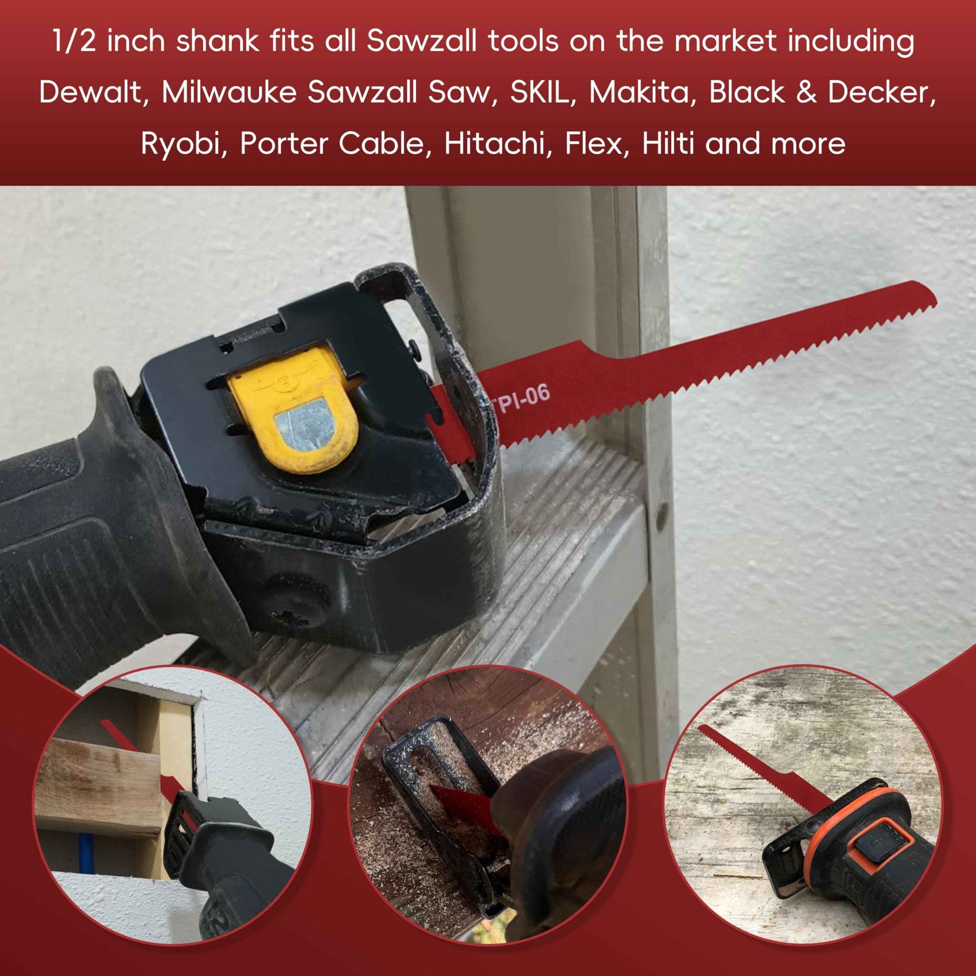 P4EV-6 Air Reciprocating Saw Blades, 6 Pack, 4” 14 TPI Fine for Standard 1/2" Shank Air Reciprocating Saws, Bi-Metal Technology, High Speed Steel