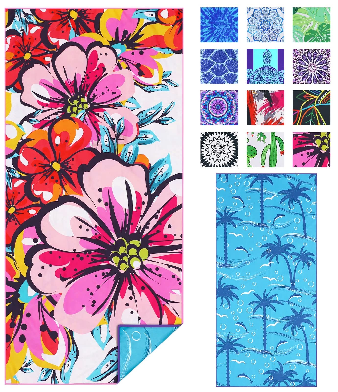 TwoYek Microfiber Thin Beach Towel Lightweight 71x32 inch Oversized Extra Large Sand Free Towels Fast Dry for Travel Pool Camping Sports Beach Accessories Vacation Essential Gift