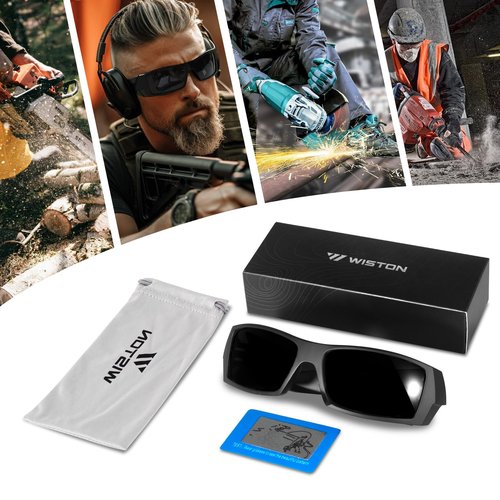 WISTON Polarized Z87 Sunglasses Wrap Around Sunglasses for Men Rectangular Safety Glasses UV400 for Sport Working 8231 Matte Black/Dark Grey Lens