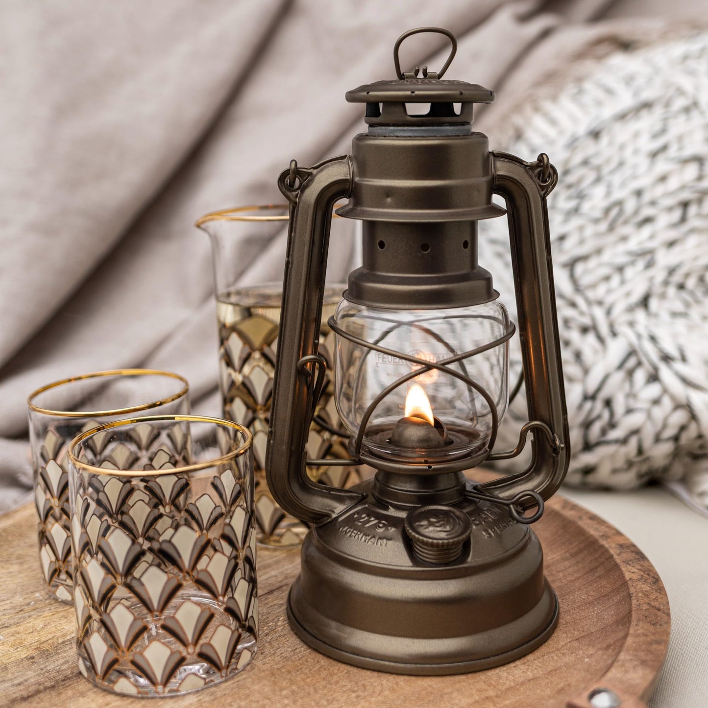 Feuerhand Outdoor Kerosene Fuel Lantern, German Made Weather Resistant Baby Special 276 Galvanized Hurricane Lamp for Camping or Patio, 10 Inches, Bronze