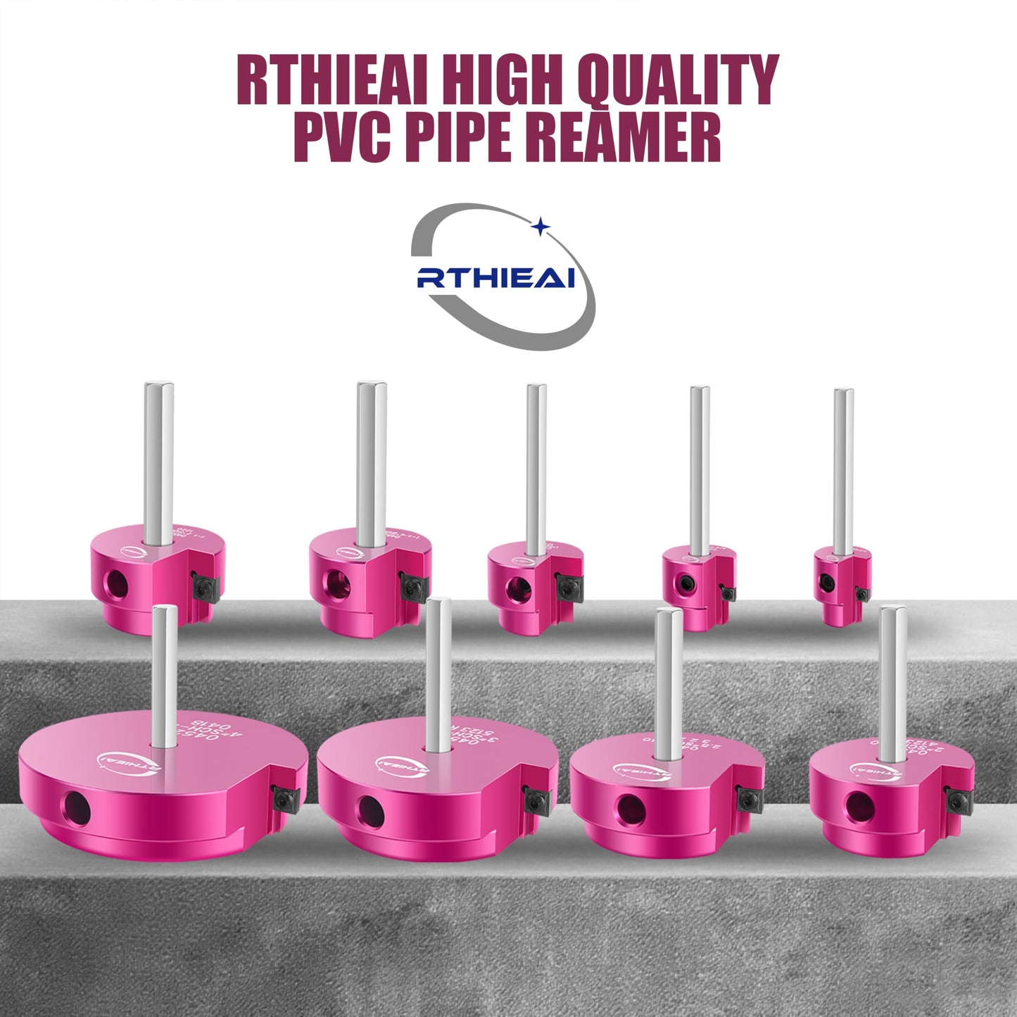 9 Pcs PVC Pipe Reamer Kit, PVC Fitting Saver Socket Saver Plumbing Tool with 1/2", 3/4", 1", 1-1/4", 1-1/2", 2", 2.5", 3" and 4" Head, Pipe Fitting Reamer for SCH40 CPVC ABS, Fits Standard 1/2" Drill