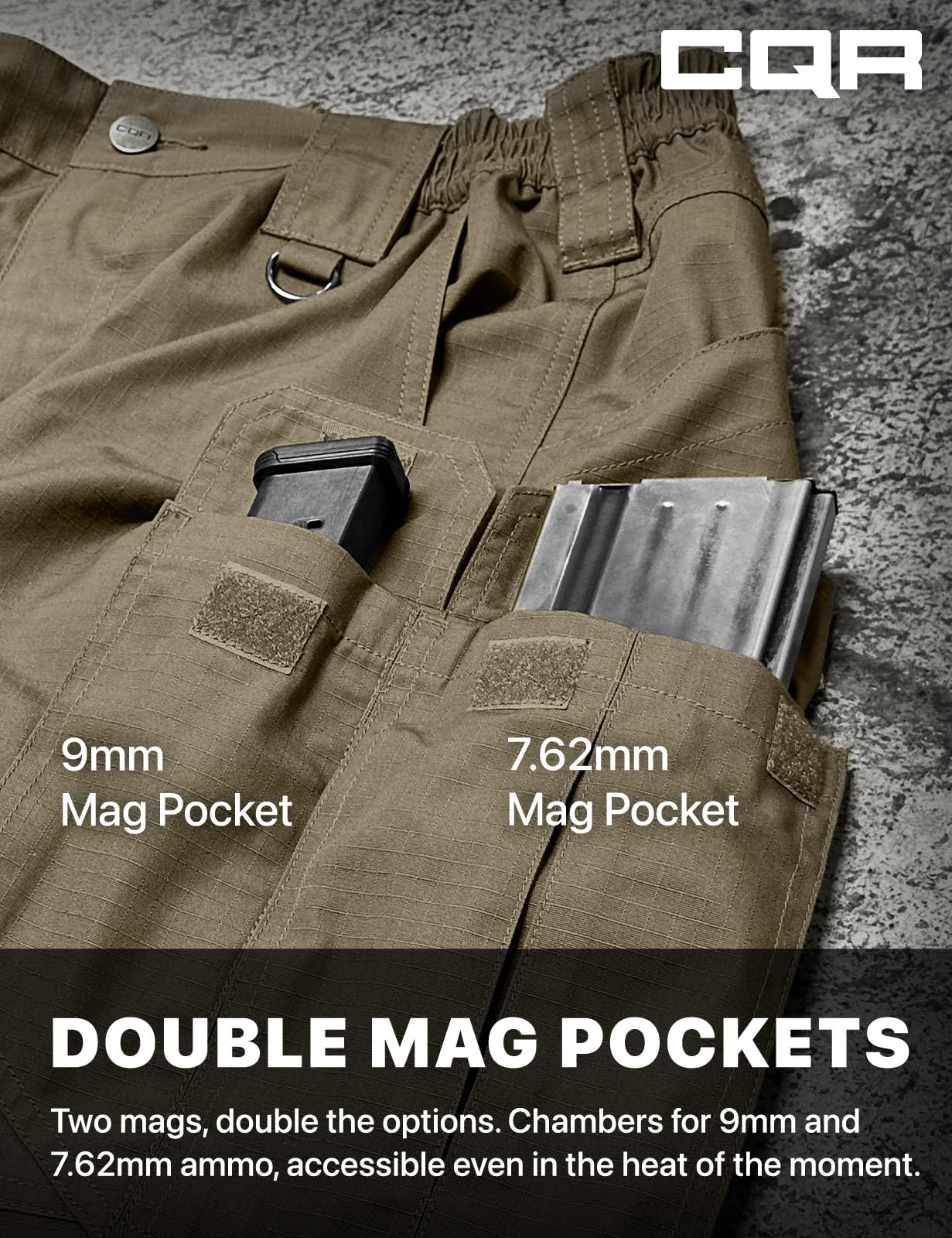 CQR Men's Tactical Pants, Water Resistant Ripstop Cargo Pants, Lightweight EDC Work Hiking Pants, Outdoor Apparel, Raider Mag Pocket Soil Green, 44W x 32L