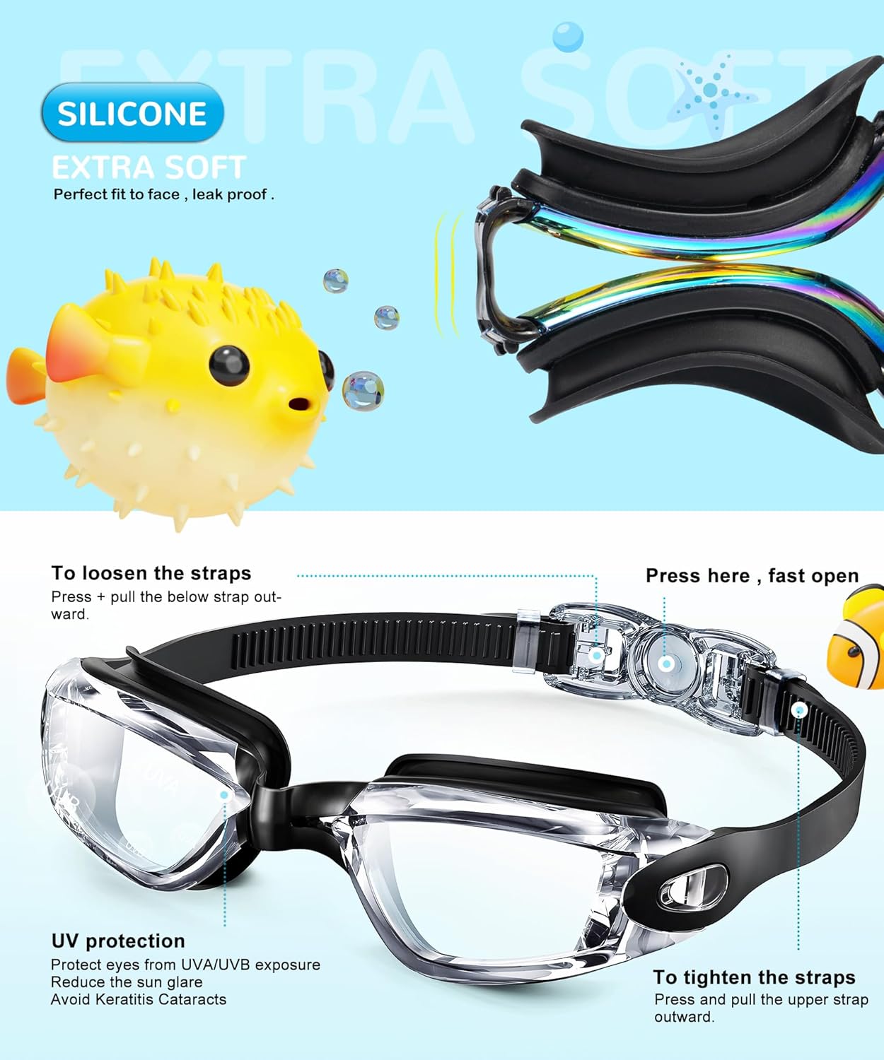 NSSIW Kids Swimming Goggles - Anti-Fog, Leak-Proof Design | 3 Pack for Ages 4-16, Boys & Girls