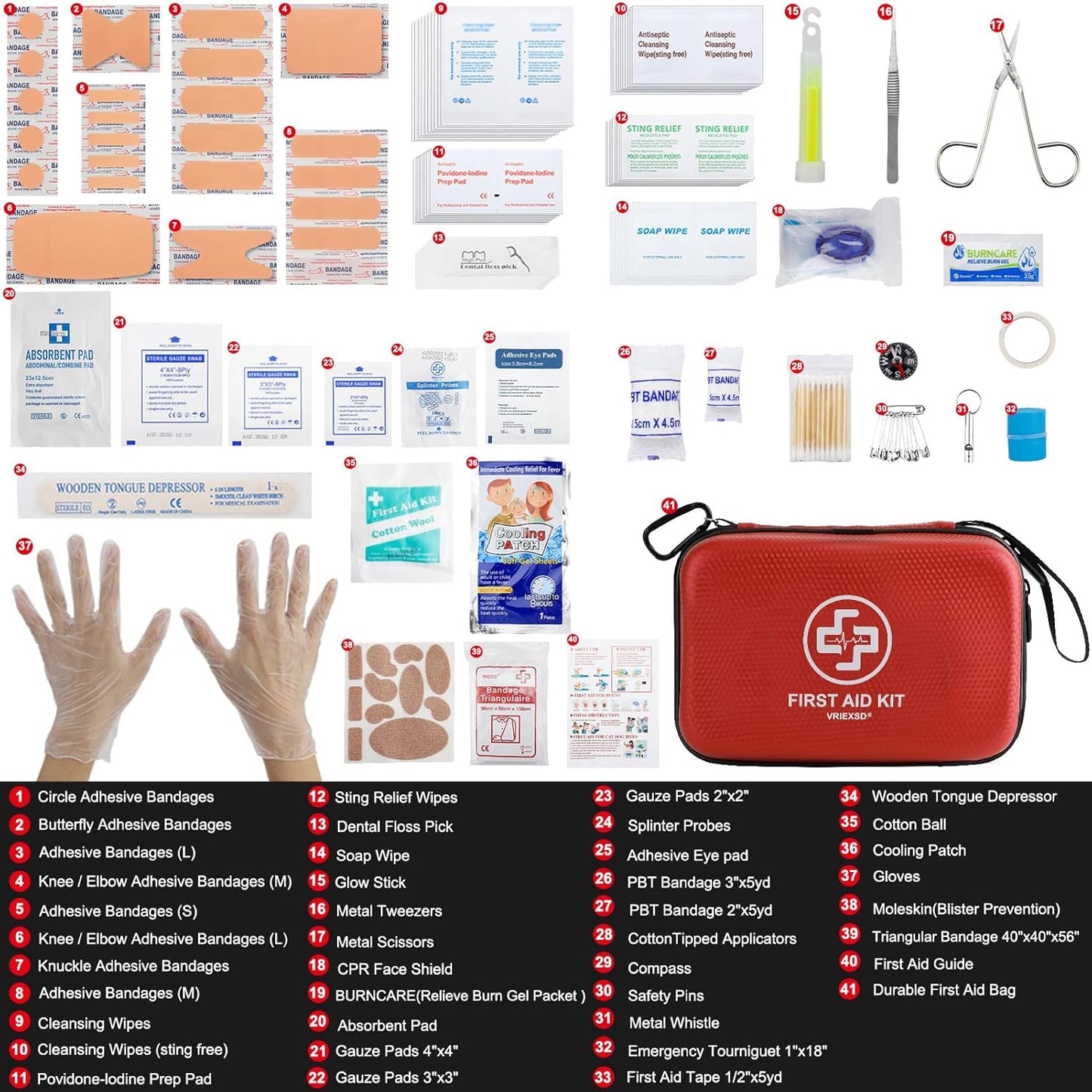 VRIEXSD Premium First Aid Kit - 320-Piece Waterproof Hard Shell for Home, Travel & Outdoor Emergencies | Red