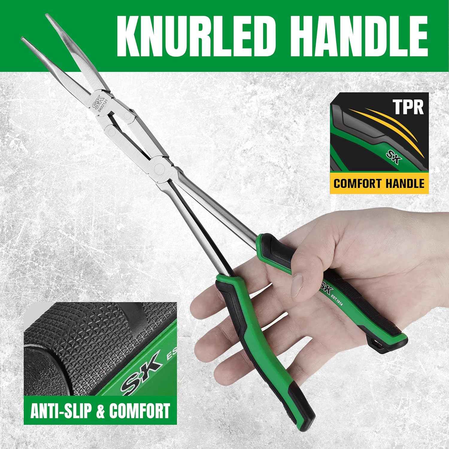 Premium 2-Piece Long Reach Pliers Set - 13-Inch Straight & 45° Bent Nose with Comfort Grips