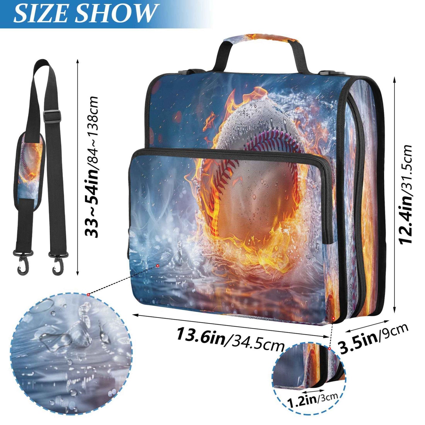 Takiito 3 Ring Zipper Binder Firing Baseball Binder Organizer Portfolio with File and Shoulder Strap & Handle Large Capacity File Folder