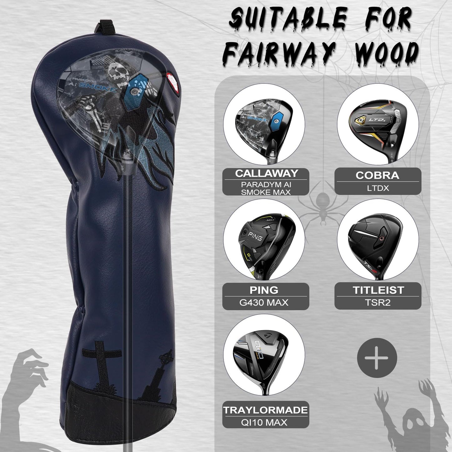 LZFAN Golf Club Head Cover Golf Head Cover Driver Headcover Fairway Wood Headcover Embroidered Leather (Ghost)