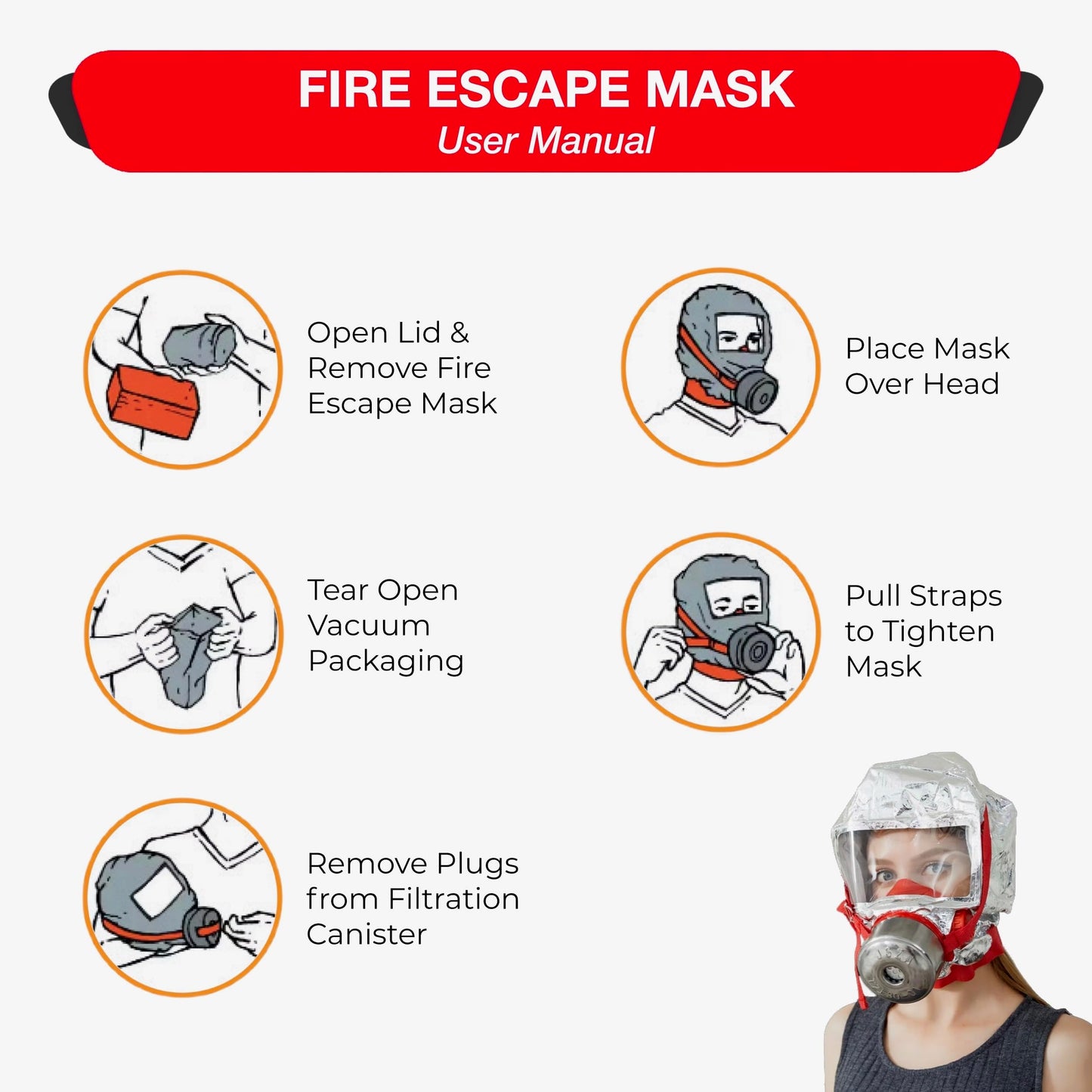 W WILKEN Fire Escape Mask & Hood | 30-Min Respirator for Smoke & Carbon Monoxide | Single-Use Emergency Protection (4)