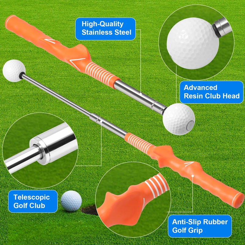 Zanthoxa Retractable Golf Swing Training Aid, Right-Handed Tempo Stick Golf, Golf Click Stick & Retractable Golf Swing Trainer Enhance Swing Rhythm, Grip Strength & Speed for Beginner Golfers