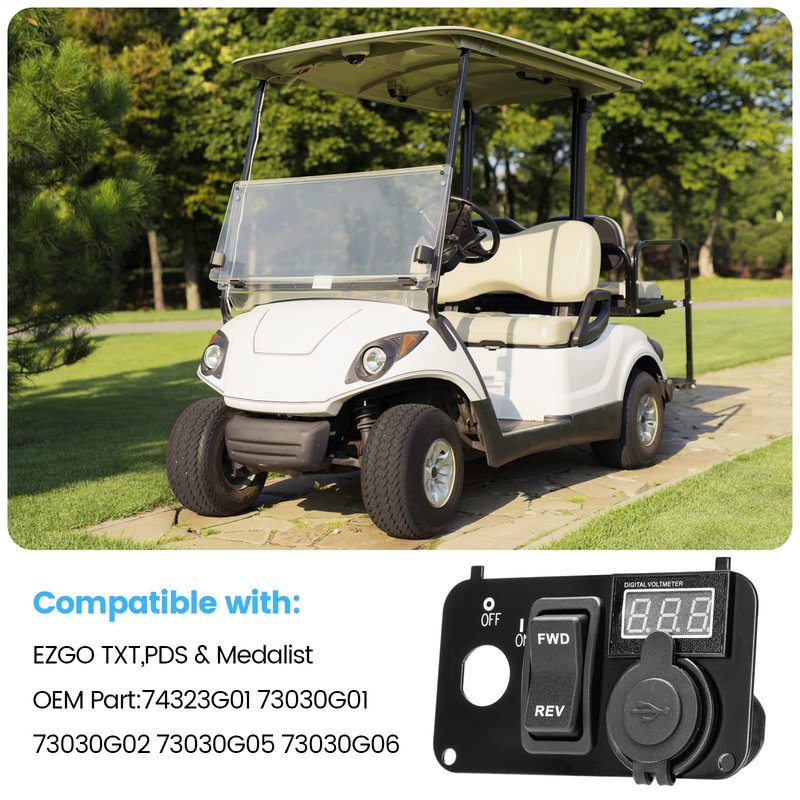 briidea 3 in 1 Multifunctional Integrated Panel with DC 12V-90V 4.2A Dual USB Charger Sockets, LED Wide Range Voltmeter & Forward Reverse Switch, Golf Cart Accessories for EZGO TXT, PDS & Medalist