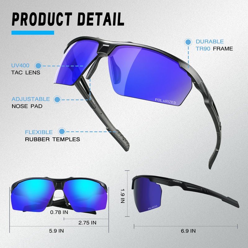 VOZAPOW Polarized Running Sunglasses for Men Women UV Protection Sports Shade Glasses for Fishing Cycling Baseball