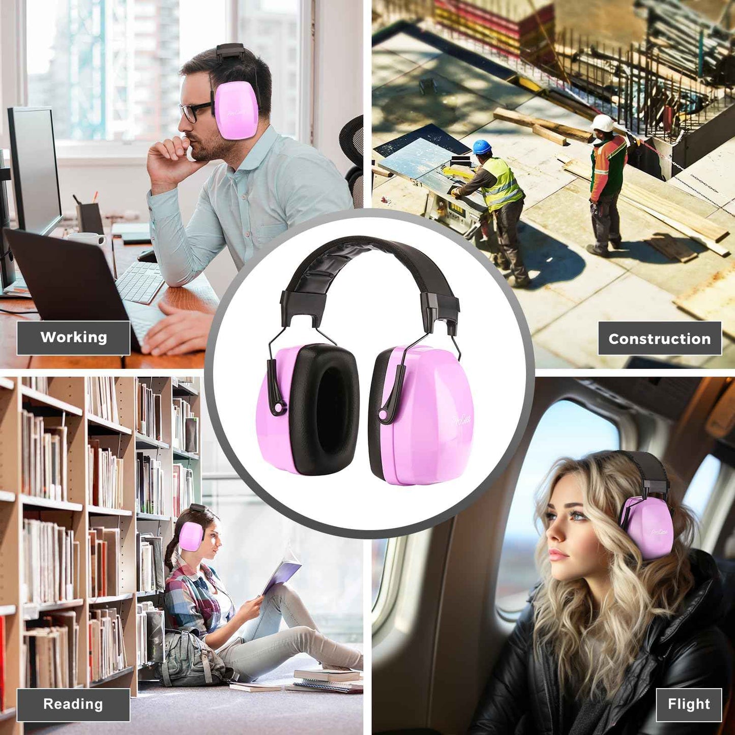 ProCase Noise Cancelling Ear Muffs SNR 33dB, Ear Hearing Protection Headphones for Adults, Sound Proof Ear Defenders for Work, Mowing, Shooters Shooting Gun Range, Construction -Purple