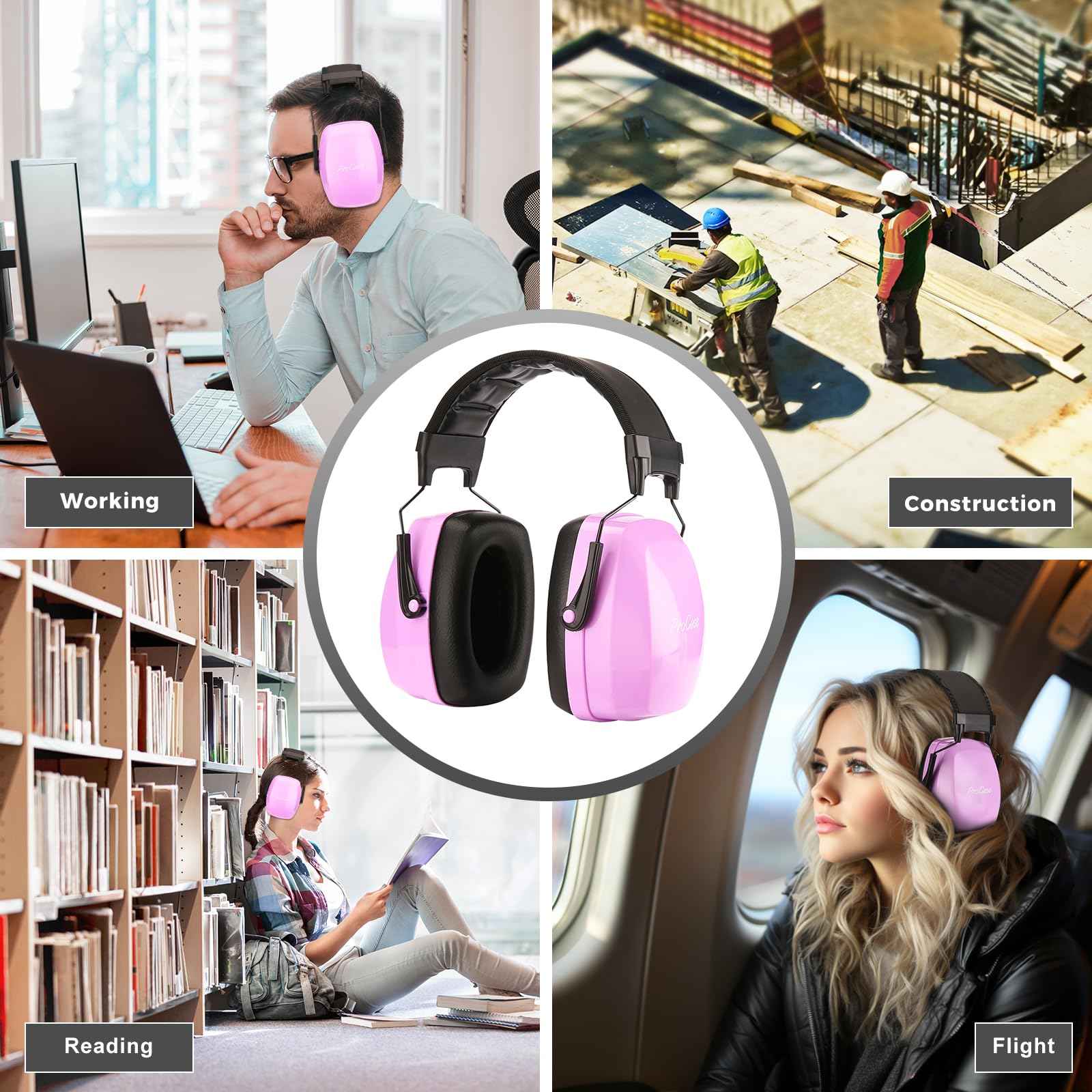 ProCase Noise Cancelling Ear Muffs SNR 33dB, Ear Hearing Protection Headphones for Adults, Sound Proof Ear Defenders for Work, Mowing, Shooters Shooting Gun Range, Construction -Purple